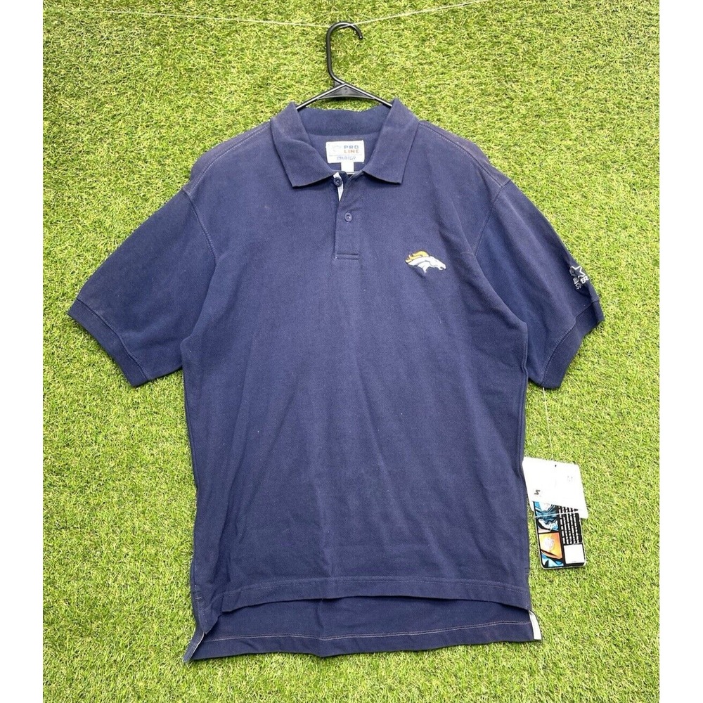 Pro Line Starter Denver Broncos Polo Shirt Mens Medium Older Style Navy 90s